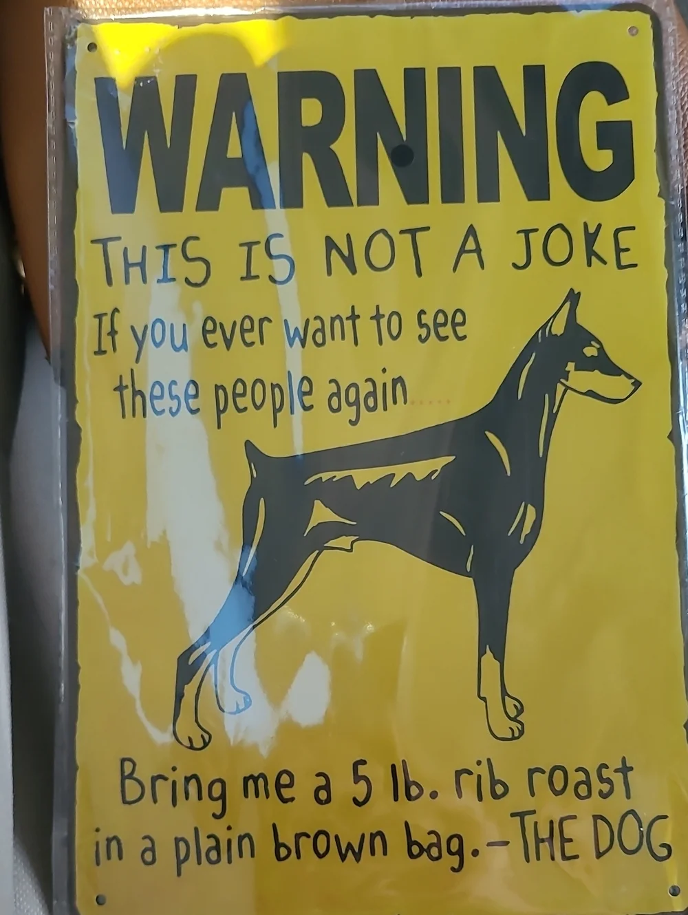 Warning Dog Metal Sign - Yellow and Black